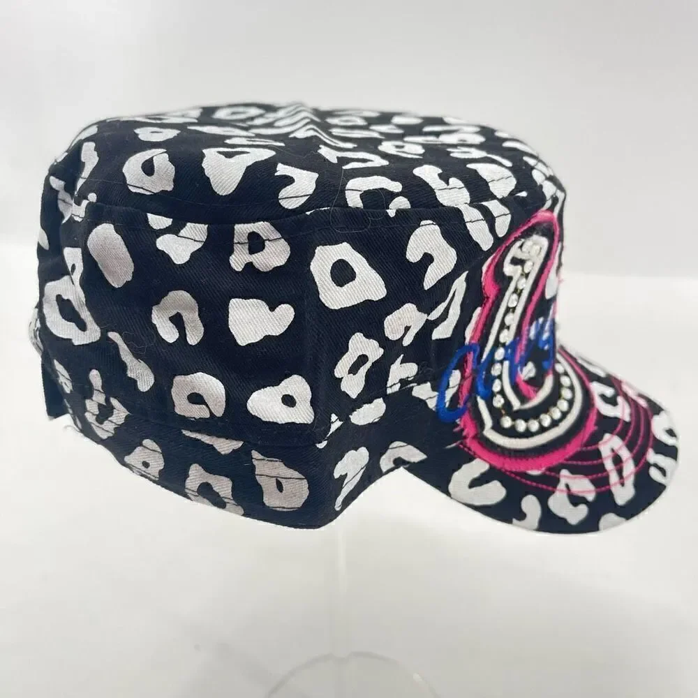 Crown Hat Womens military cadet Baseball Cap Black White Embroidered Cowgirl bli